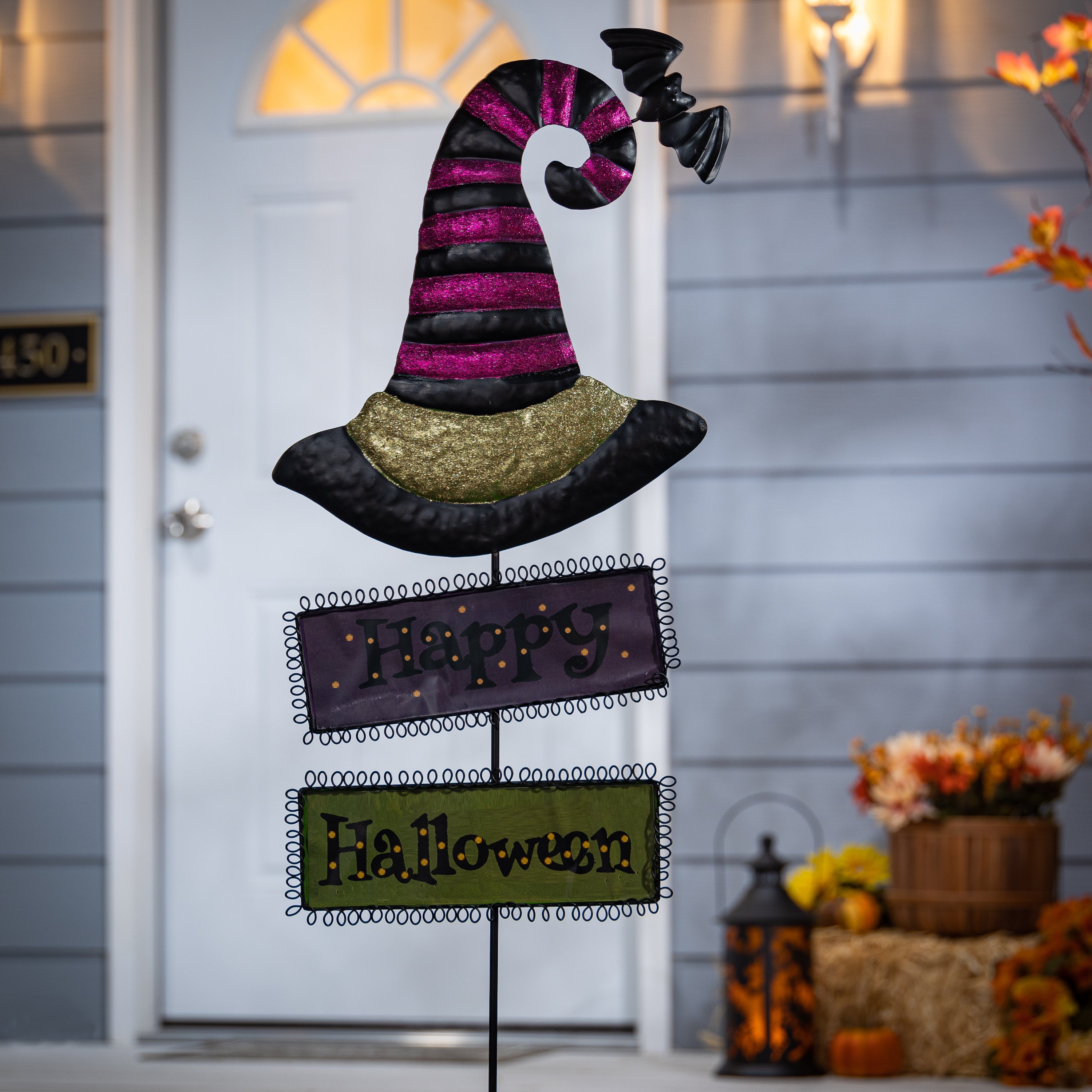 Set of 2 Spooky Halloween Witch Hat Yard Stake, Outdoor Decor